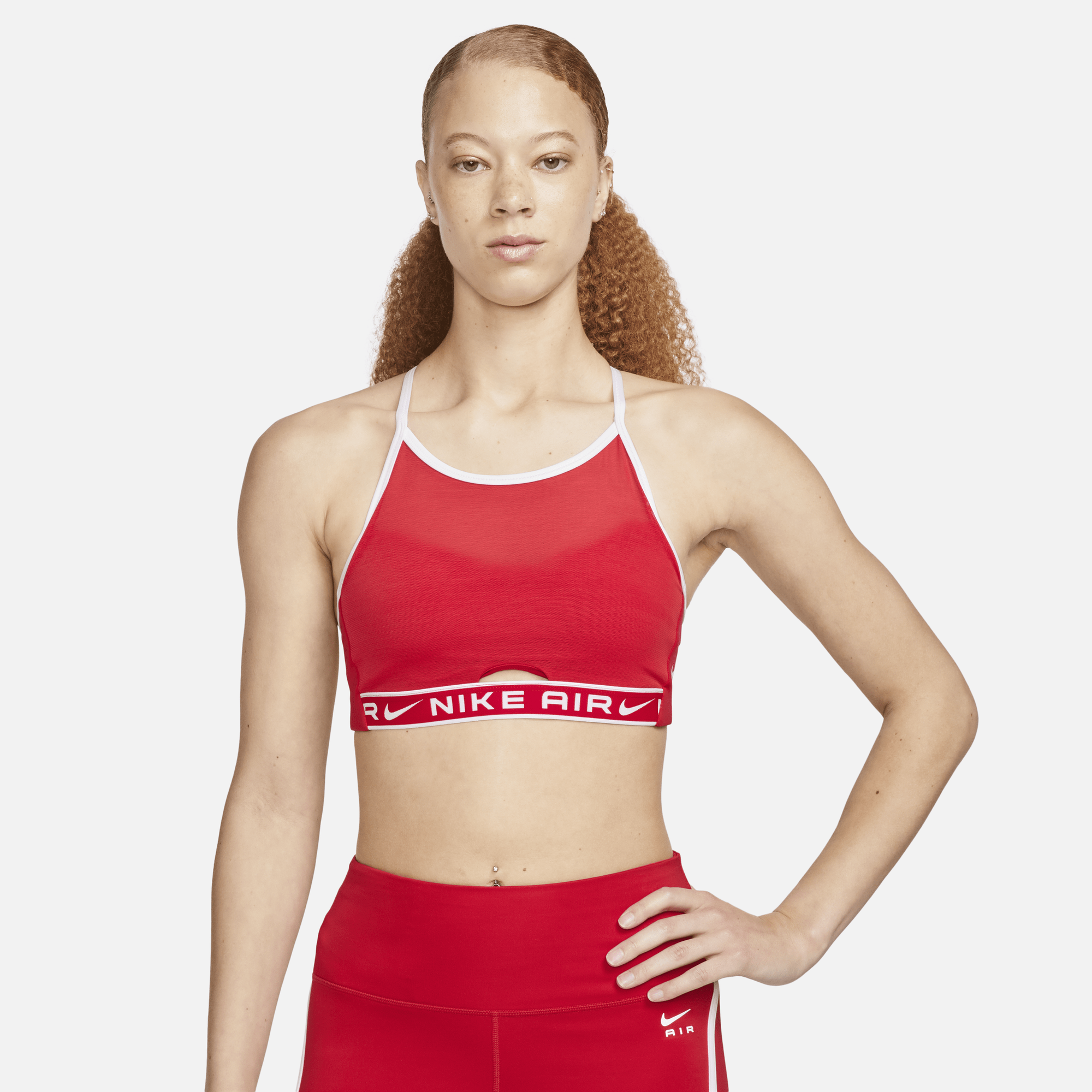 $50 Nike Women Red Wide Under Band Pro Indy Color Block Sports Bra Size  X-Small