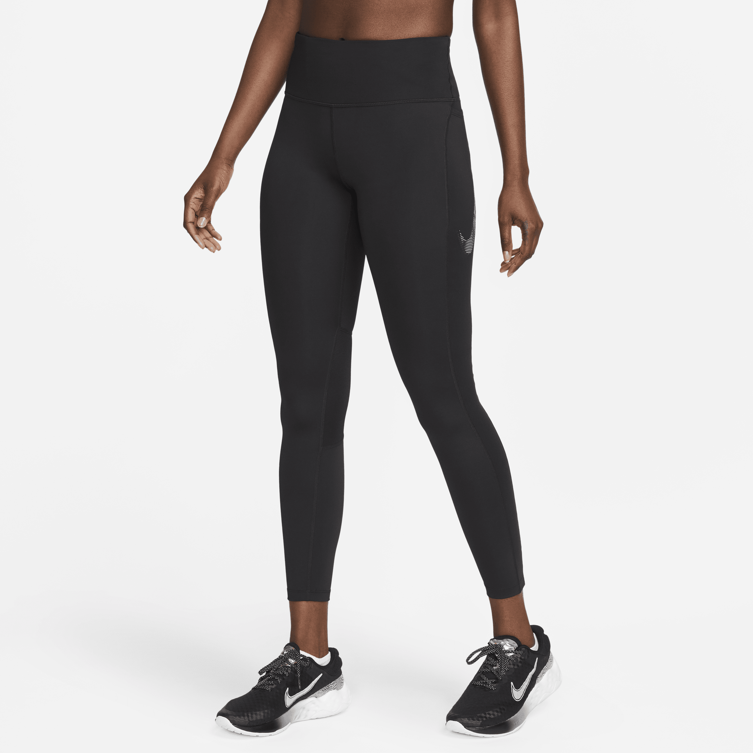 Nike One Women's Mid-Rise 7/8 Graphic Training Leggings, Midnight Navy/ Football Grey, XS 